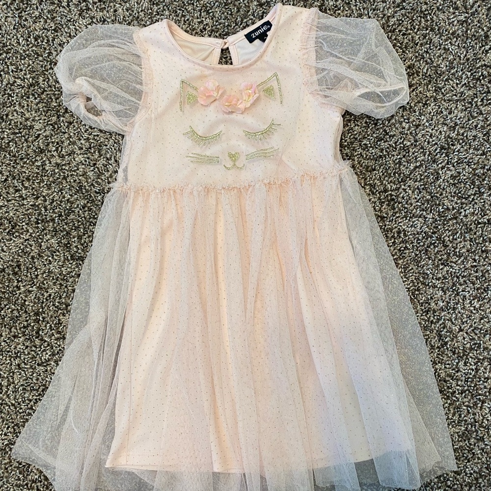 Zunie Blush Pink Tulle Dress with Cat Embroidery